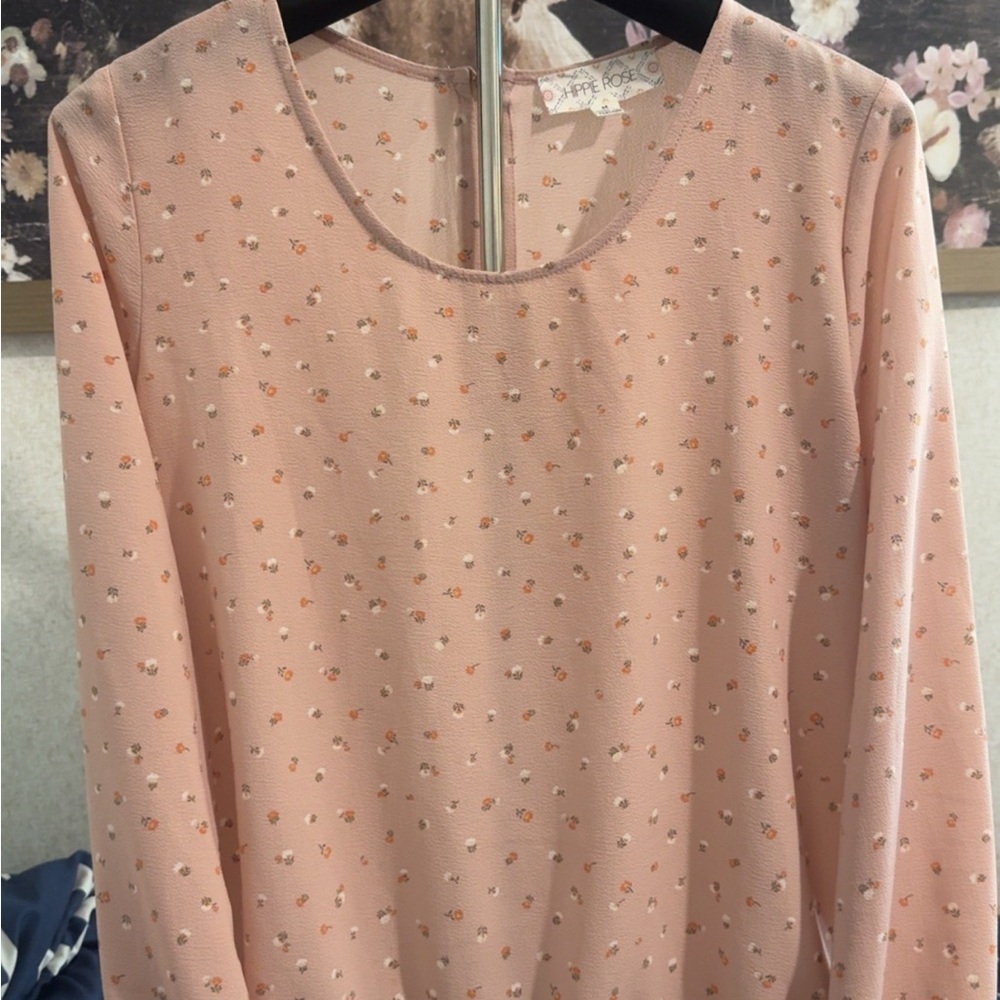 Hippie Rose Pink Embellished Long Sleeve Blouse